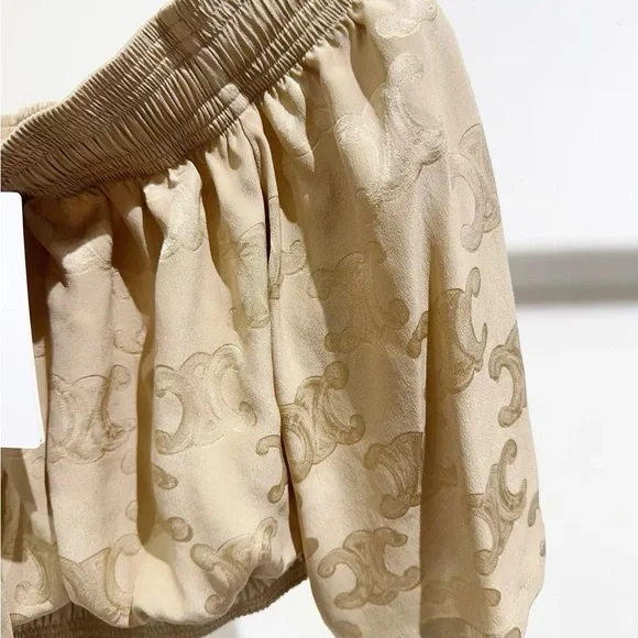 Authentic Celine Tan Patterned Off-Shoulder Top - Picture 2 of 8